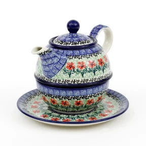 Komplet do herbaty C01 0,6l <br> 1916X Czerwone kwiatuszki